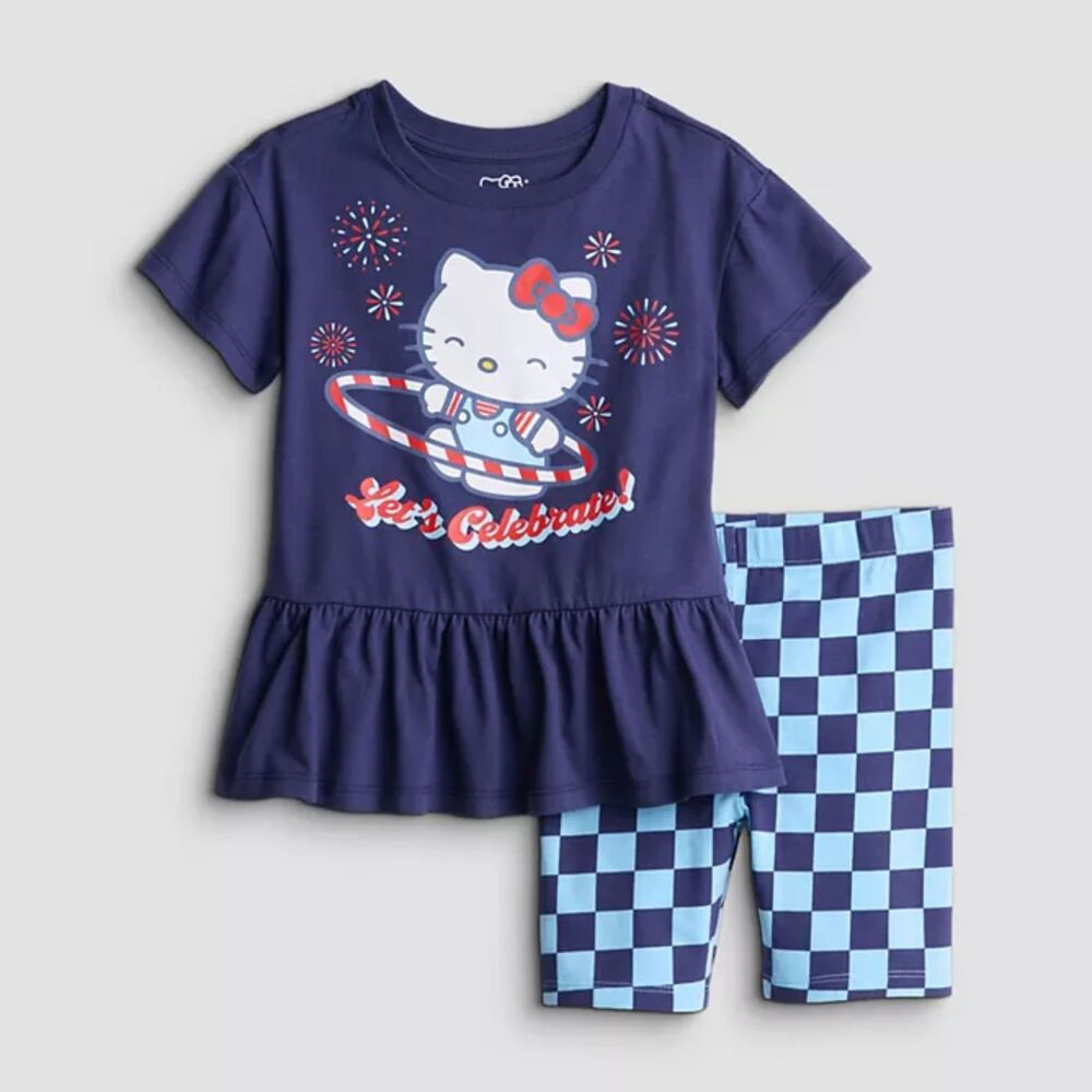 Girls Hello Kitty 2-Piece Peplum Tee & Shorts Set size 5